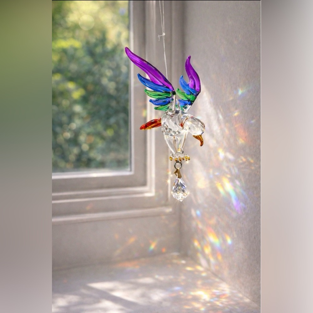 Glass Eagle Suncatcher Rainbow Crystal Swarovski 24k Accent Woodstock Chimes